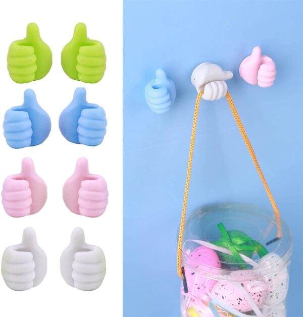 10 Pieces Thumb Wall Hook, Silicone Wall Hook Creative Thumbs Up Shape Wall Hook, Multifunctional Thumb Hook Holder Cable Clip Organizer Key Hook Wall Hangers for Home Office Bedroom