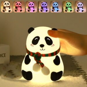Rechargeable Panda Night Light for Kids - 7-Color Changing LED Silicone Lamp, Soft BPA-Free Nightlight for Nursery, Birthday Gift for Toddlers & Valentine's Day Present