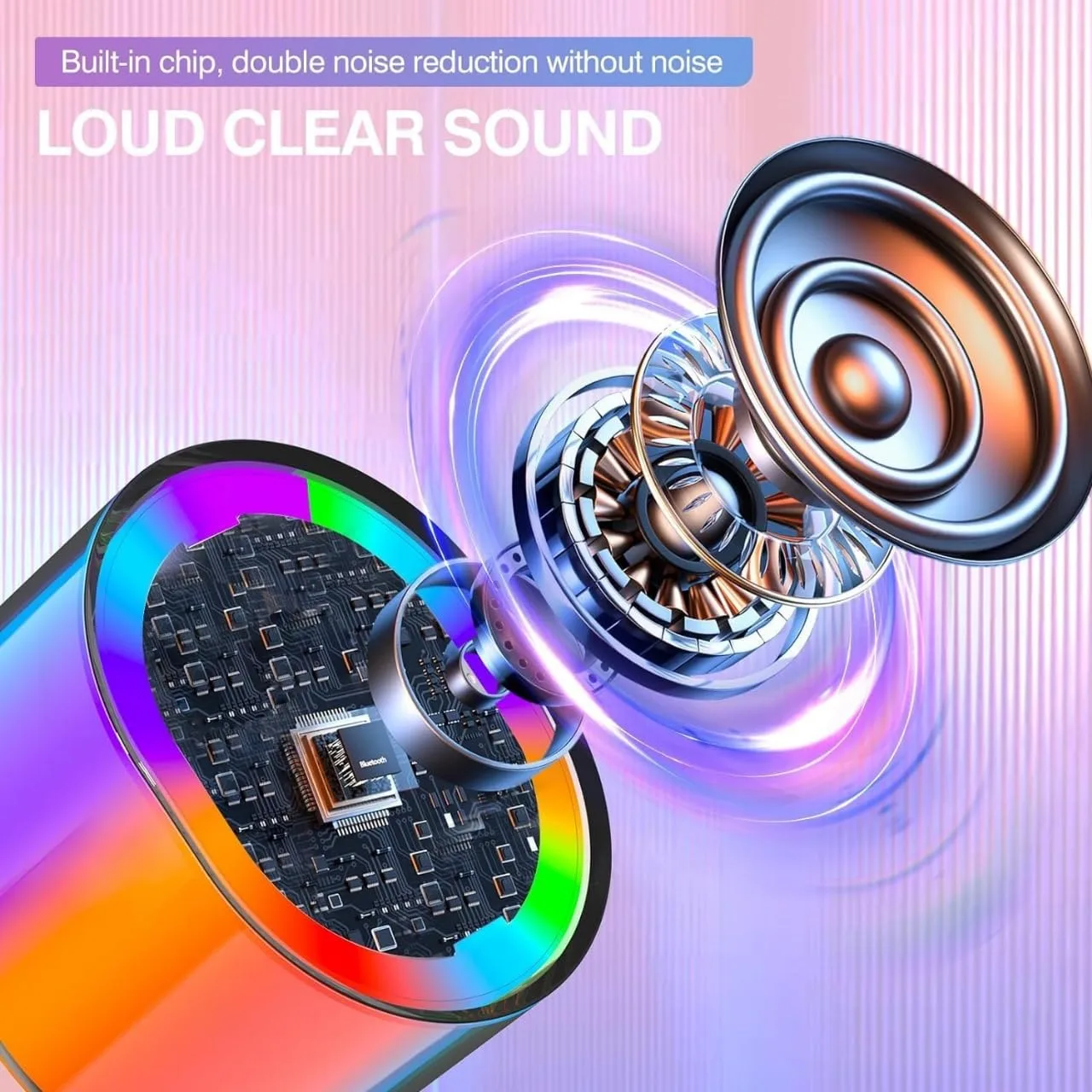 Karaoke Machine with Wireless Mics Bluetooth Speaker & Dynamic Lights RGB Lights with Changing Modes, 5 Voice Changing Effects Birthday Gift for Girls, Boys (Multi Colour) k52 (2 mic Speaker) - Image 4