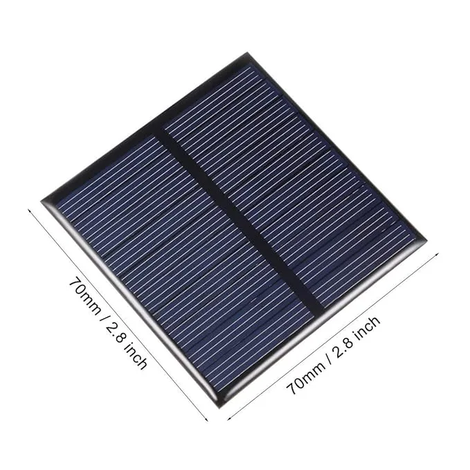 Mini High-Efficiency Polycrystalline Solar Panel | 70mm×70mm Square | 6V,100mA(0.6W) Output | Perfect for DIY, LED Lights, and Small Charging Projects