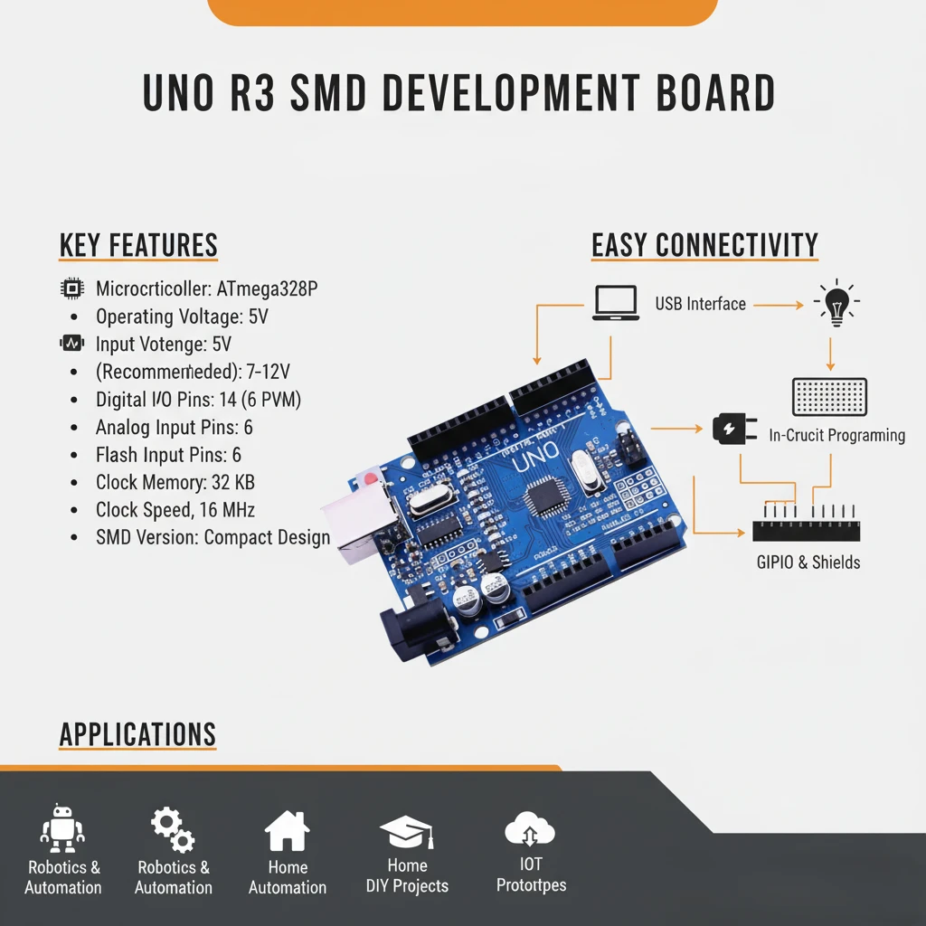 Arduino UNO R3 SMD ATmega328P Development Board for Beginners & Projects - Image 2