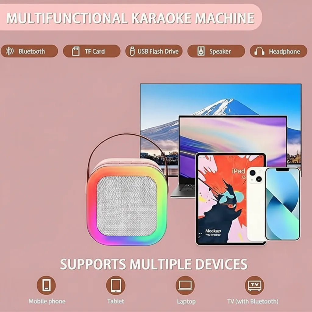 Mini K12 Wireless Speaker for Travel & Party | RGB LED Light System | Compact K12 Bluetooth Speaker | TF Card/USB/AUX Playback | Loud Sound - Image 3