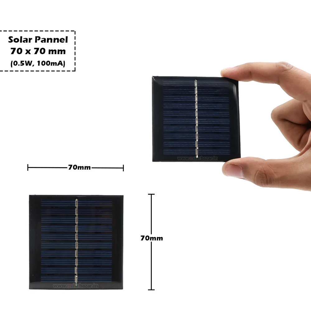Mini High-Efficiency Polycrystalline Solar Panel | 70mm×70mm Square | 6V,100mA(0.6W) Output | Perfect for DIY, LED Lights, and Small Charging Projects - Image 2