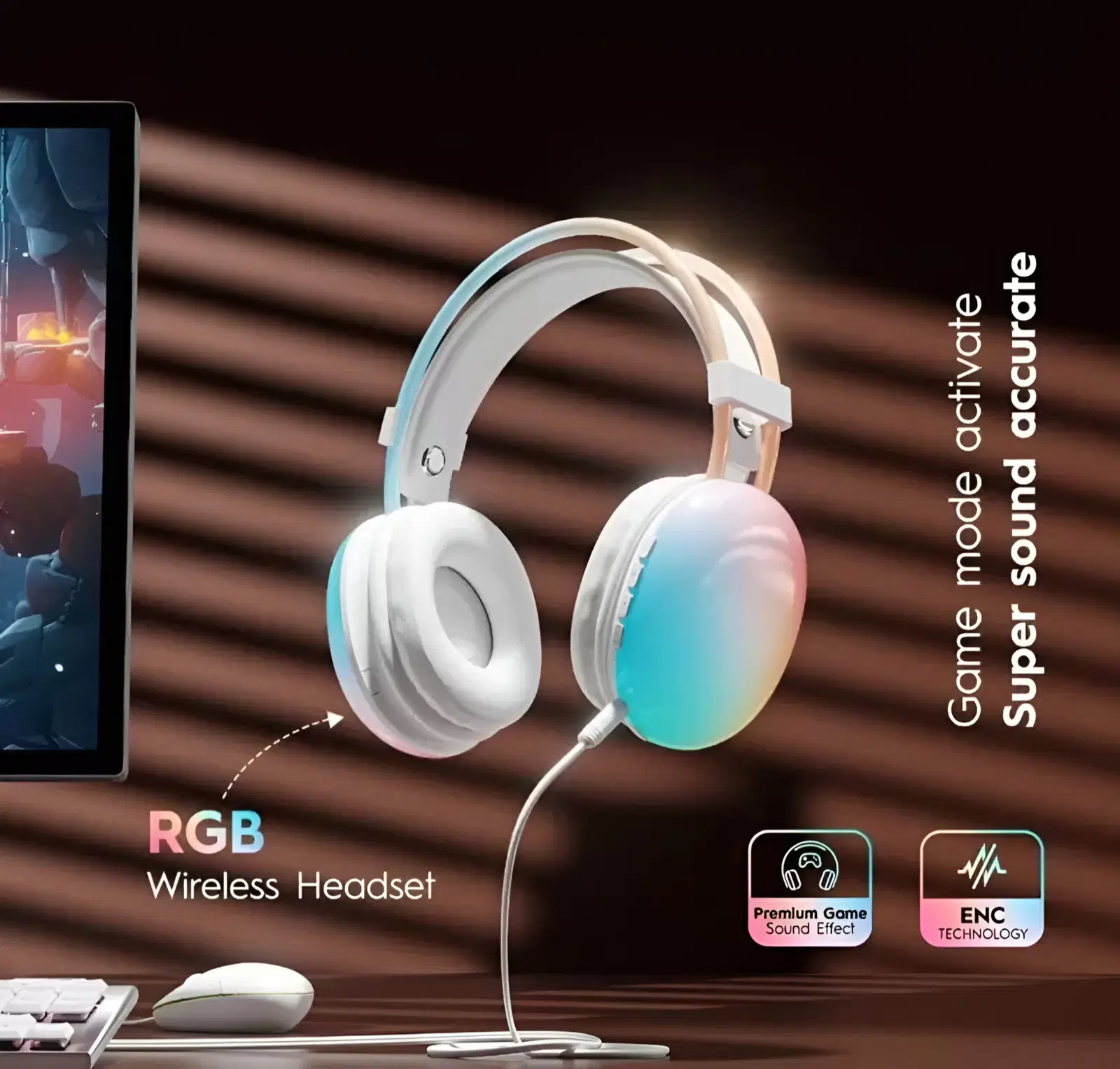 B30 RGB Wireless Bluetooth Gaming Headphone - Over-Ear Headset with Dynamic RGB Lights, Stereo Sound, Built-in Mic for PC, Mobile & Gaming - Image 2