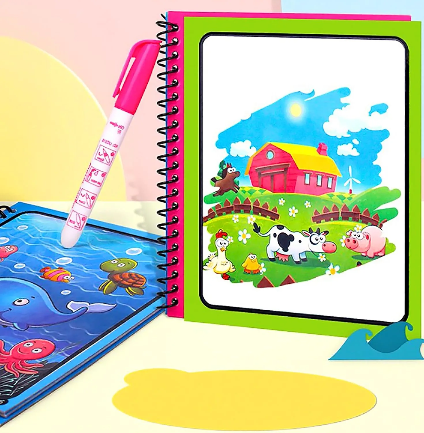 AquaMagic Drawing Book for Kids - 4 Theme Reusable Water Reveal Activity Books with Water Pen | Educational Toy That Develops Fine Motor Skills, Creativity & Early Learning | Mess-Free Art Gift - Image 2