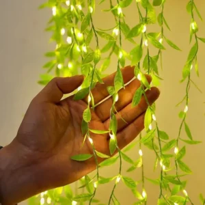 Artificial Leaf Curtain Lights - 6FT Remote Control Fairy Lights with 8 Modes for Window, Wedding, and Festival Decoration (Warm White)