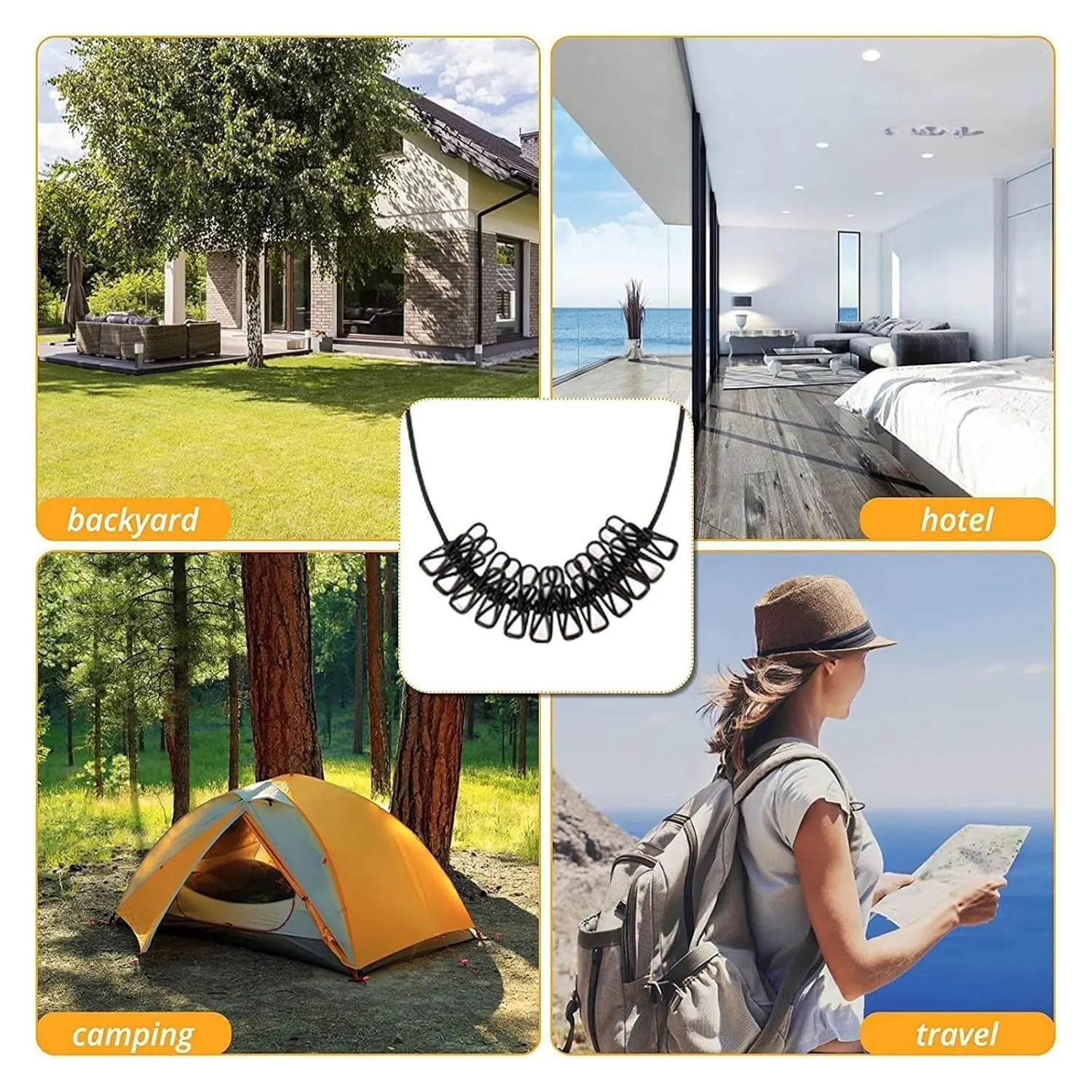 Cloth Drying Rope with 12 Clips | Elastic Hanging Rope for Indoor & Outdoor Clothes Drying | Travel-Friendly & Space-Saving Clothesline | Kapde Sukhane Ki Rassi - Image 6