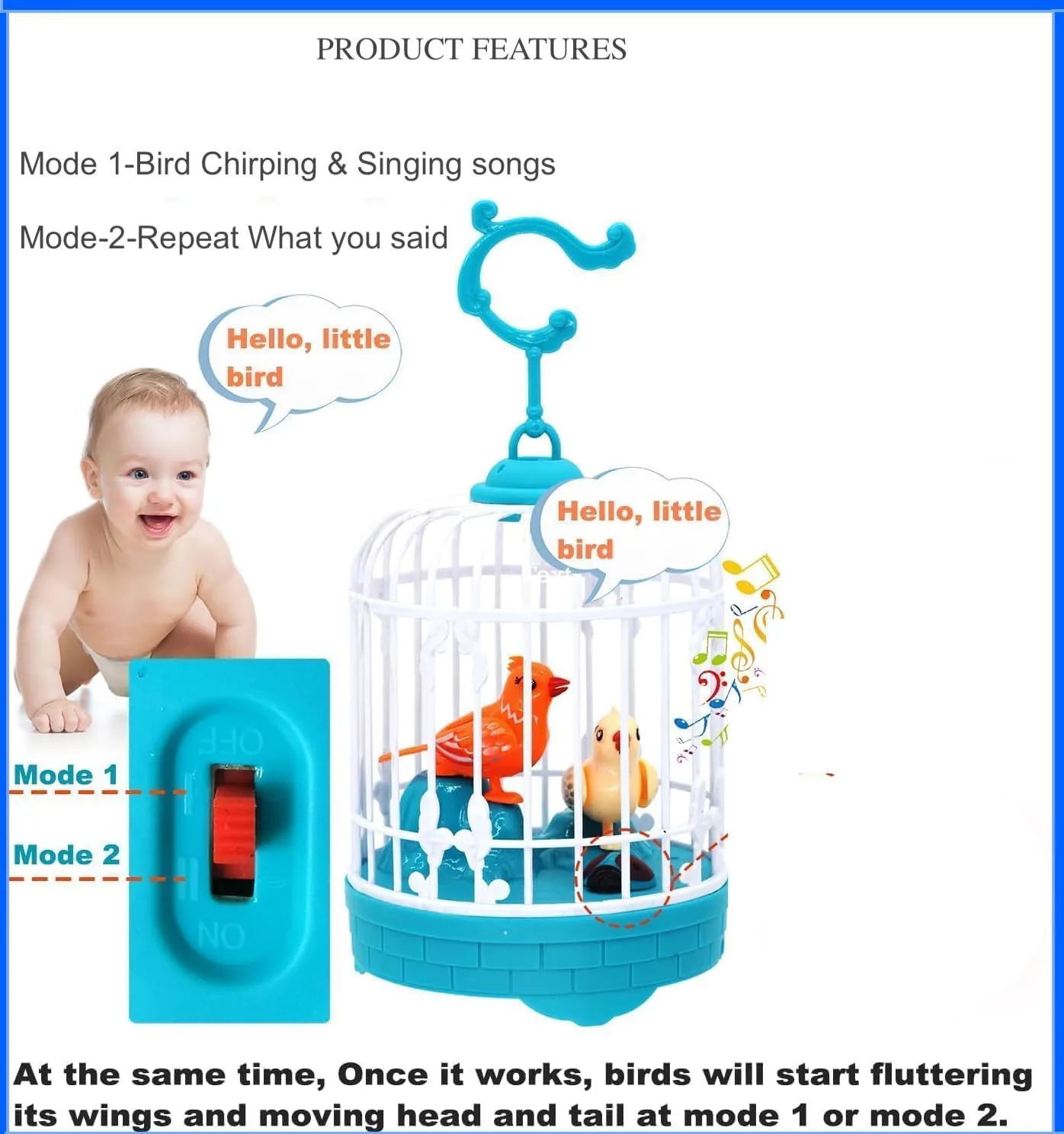 Interactive Talking Bird Toy - Singing, Repeating Parrot in Decorative Cage | Educational & Entertaining Gift for Kids, Toddlers & Children - Image 6