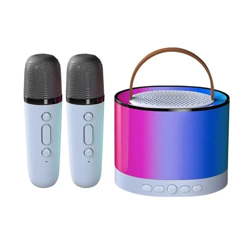 Karaoke Machine with Wireless Mics Bluetooth Speaker & Dynamic Lights RGB Lights with Changing Modes, 5 Voice Changing Effects Birthday Gift for Girls, Boys (Multi Colour) k52 (2 mic Speaker) - Image 2