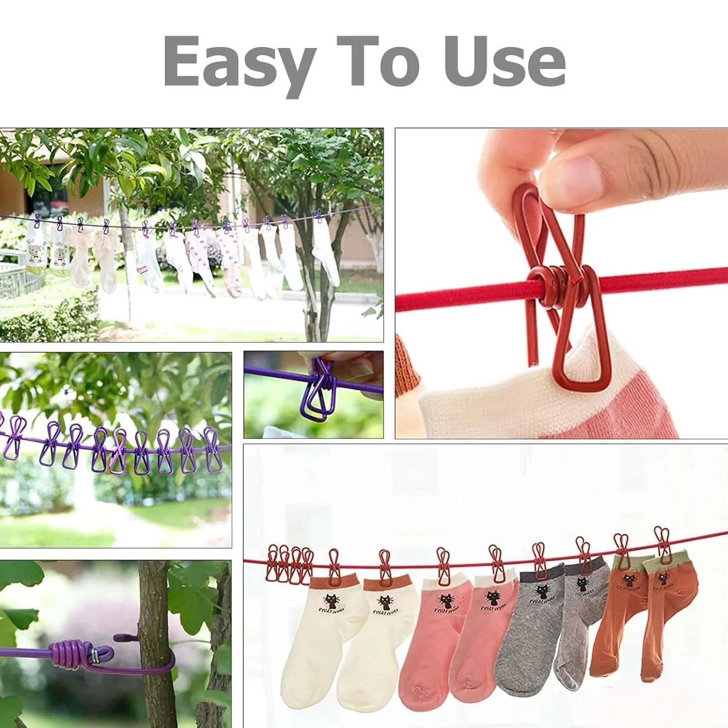 Cloth Drying Rope with 12 Clips | Elastic Hanging Rope for Indoor & Outdoor Clothes Drying | Travel-Friendly & Space-Saving Clothesline | Kapde Sukhane Ki Rassi - Image 2