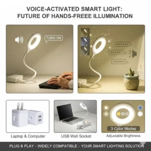 Luna Smart LED Table Lamp - USB-Powered Voice Controlled Night Light with Intelligent Assistant, 3 Color Modes, Touch Control & Adjustable Brightness for Bedroom, Office, and Reading