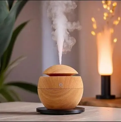 Wooden Cool Mist Humidifier & Essential Oil Diffuser - 2-in-1 Aromatherapy Device with 7 Color Changing LED Lights for Home, Office, Nursery, and Car Use