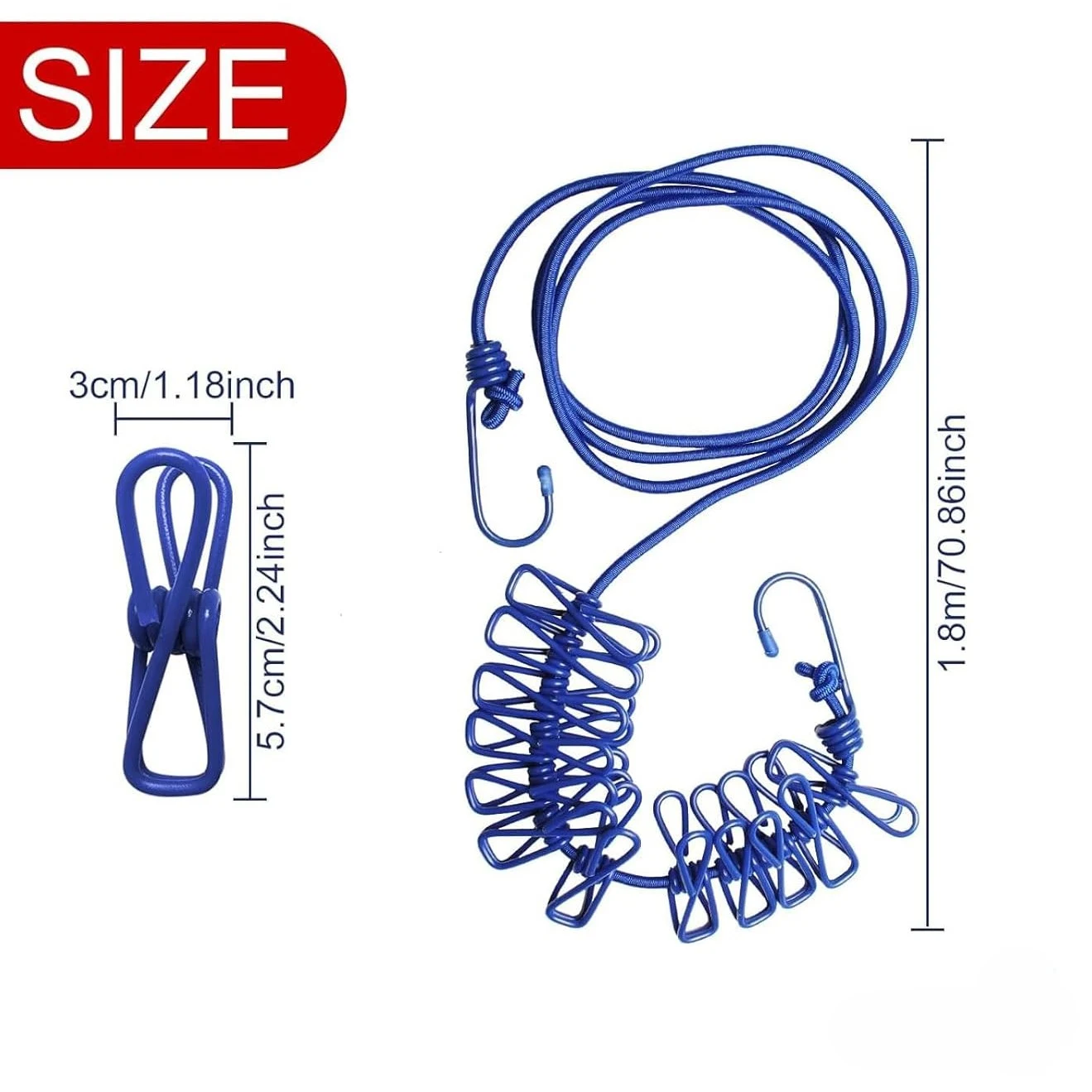 Cloth Drying Rope with 12 Clips | Elastic Hanging Rope for Indoor & Outdoor Clothes Drying | Travel-Friendly & Space-Saving Clothesline | Kapde Sukhane Ki Rassi - Image 3