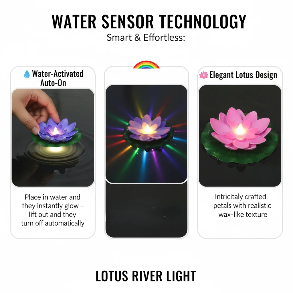 Floating Lotus LED Candles Set of 6 - Water-Activated Multicolor Flameless Tea Lights with Auto-On Sensor for Diwali, Pools, Parties & Home Decor - Image 6