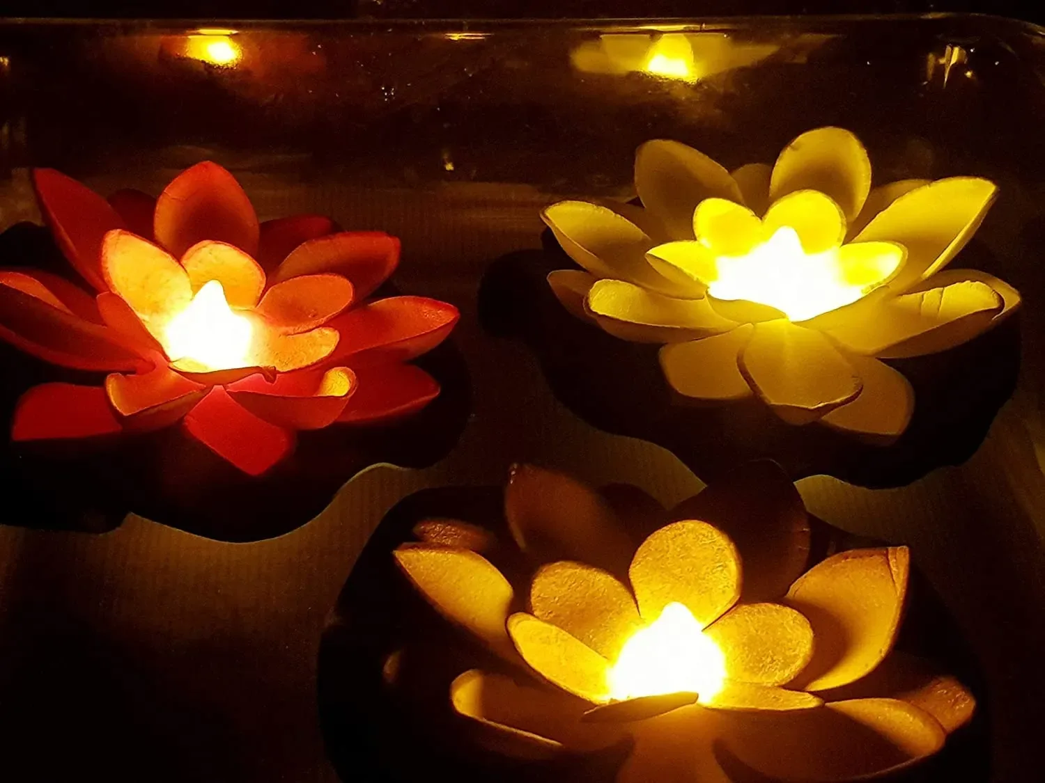 Floating Lotus LED Candles Set of 6 - Water-Activated Multicolor Flameless Tea Lights with Auto-On Sensor for Diwali, Pools, Parties & Home Decor - Image 4